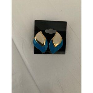 Vintage Earrings Gold Tone, White, and Blue 1980s